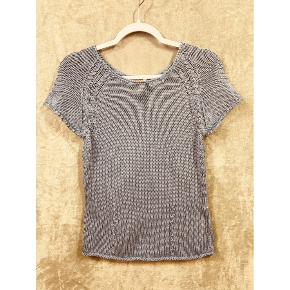 Talbots Petites Blue Mercerized Cotton Cable Knit Short Sleeve Sweater Top S